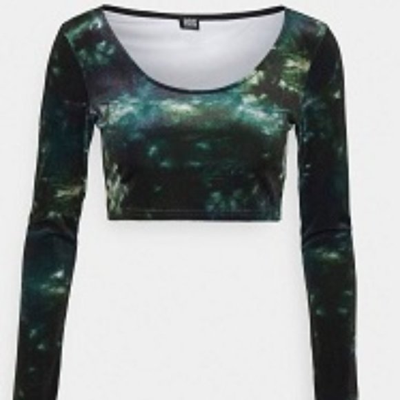 NWT BDG Urban Outfitters Scoop Neck Velvet Crop Top In Green Tie Dye Size M - Picture 5 of 8